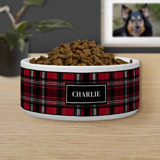 Red And Black Plaid Tartan Pattern With Name Bowl