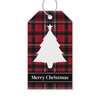 Red And Black Plaid Tartan Pattern With Text Gift Tags