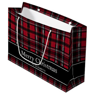 Red And Black Plaid Tartan Pattern With Text Large Gift Bag