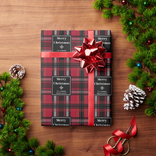 Red And Black Plaid Tartan Pattern With Text Wrapping Paper (Holiday Gift)