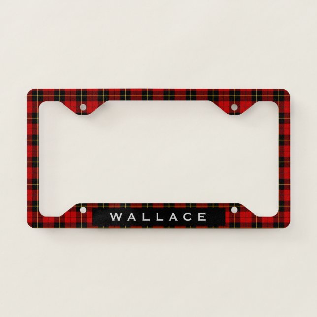 Red and Black Plaid Wallace Tartan Personalized License Plate Frame (Front)