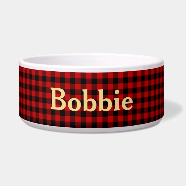 Red and Black Plaid with Name Bowl (Front)