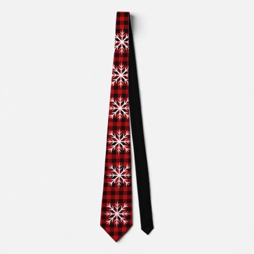 Red and Black plaid with snow flake detail Tie