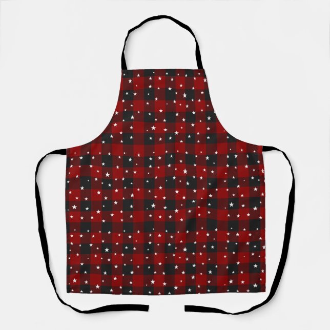Red and black plaid with stars  apron (Front)