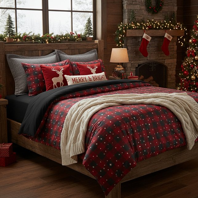 Red and black plaid with stars duvet cover (Creator Uploaded)