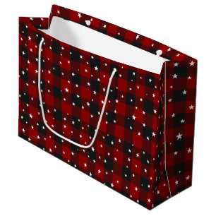 Red and black plaid with stars large gift bag