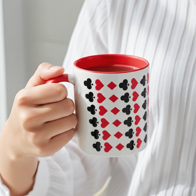 Red and Black Playing Cards Deck Suits Pattern Mug (Tea or coffee?)