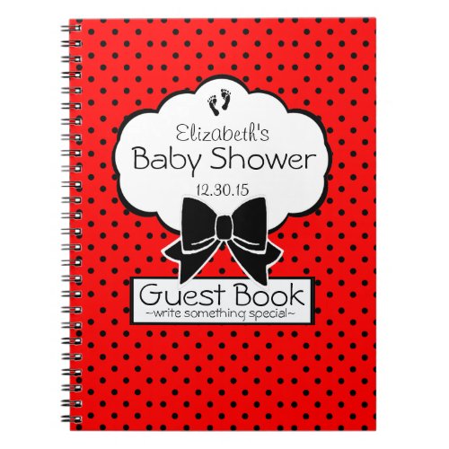 Red and Black Polka Dot Baby Shower Guest Book_ Notebook