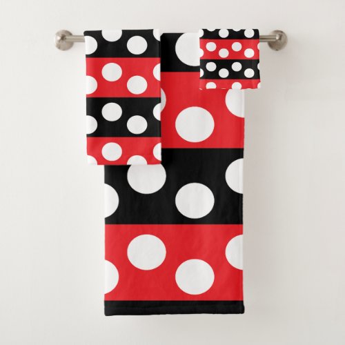 Red and Black Polka Dot  Bath Towel Set