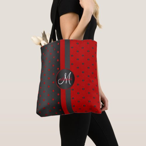 Red and Black Polka Dot Design Tote Bag