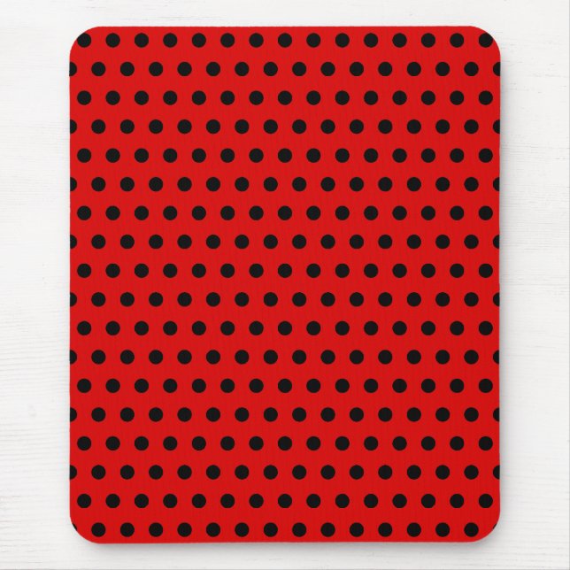 Red and Black Polka Dot Pattern. Spotty. Mouse Pad (Front)