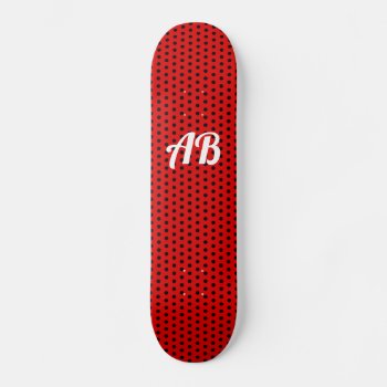 Red And Black Polka Dot Pattern With Initials Skateboard by Graphics_By_Metarla at Zazzle