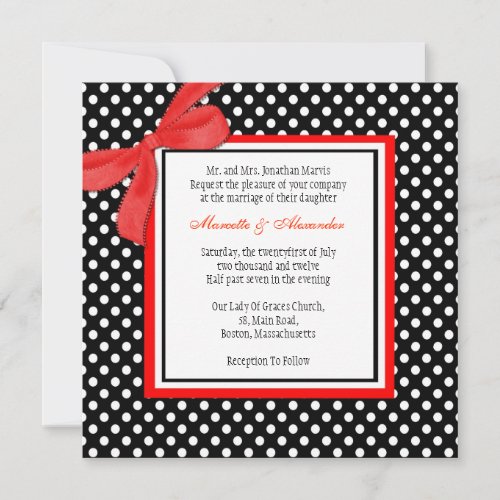 Red and Black Polka Dot Wedding Invitation