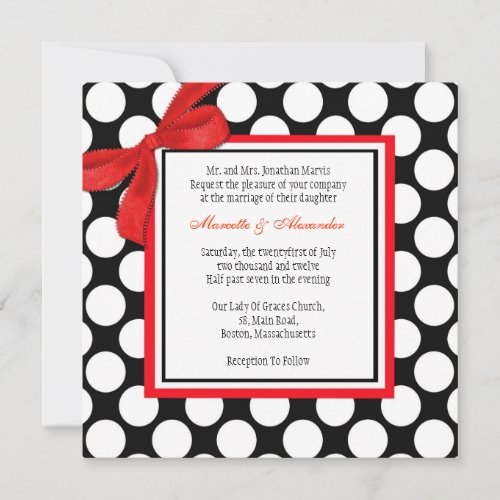 Red and Black Polka Dot Wedding Invitation