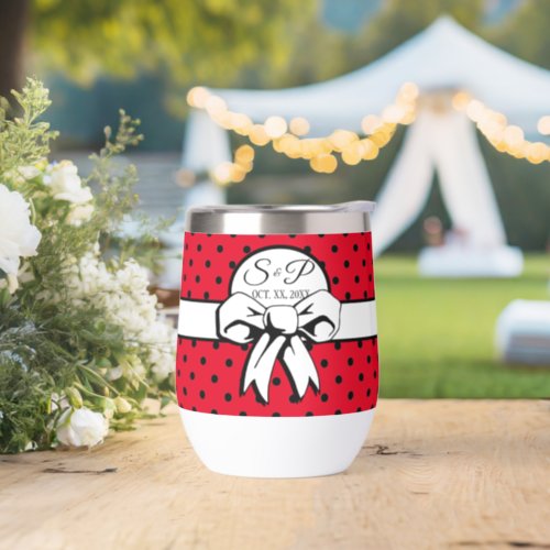 Red and Black Polka Dot White Bow Personalized Thermal Wine Tumbler