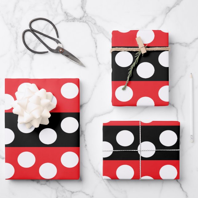 Red and Black Polka Dot  Wrapping Paper Sheets (Front)