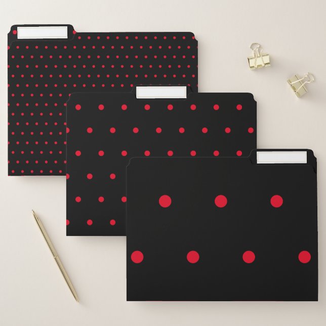 Red And Black Polka Dots Circles Geometric Pattern File Folder (Set)