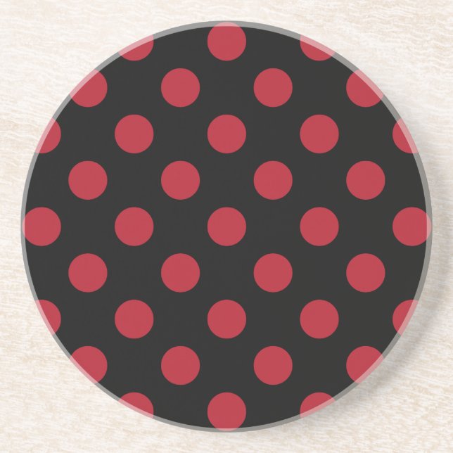 Red and black polka dots drink coaster (Front)