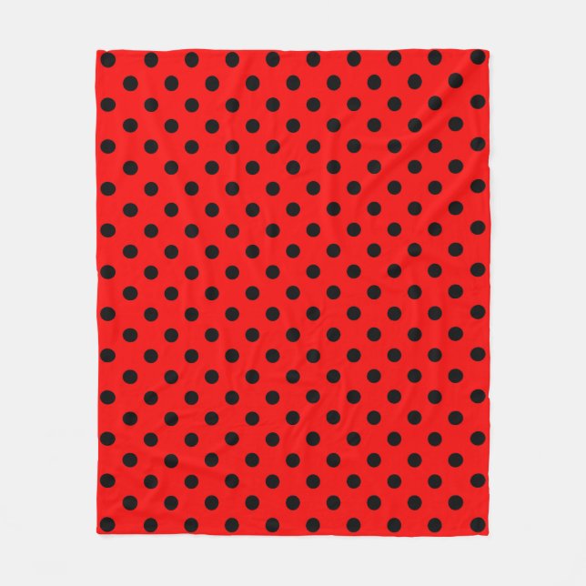 Red and Black Polka Dots Fleece Blanket (Front)