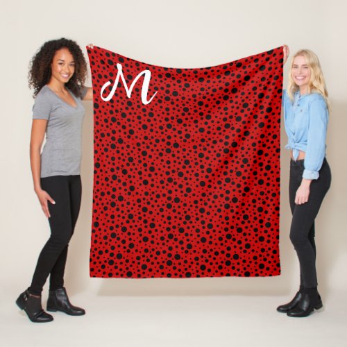 Red and black polka dots funny ladybug fleece blanket