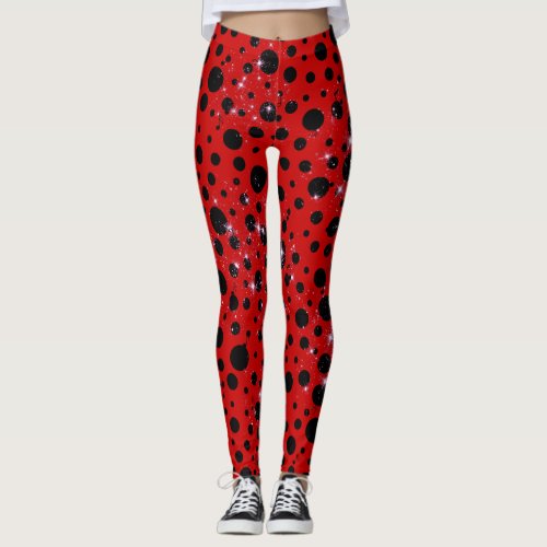 Red and black polka dots funny ladybug leggings