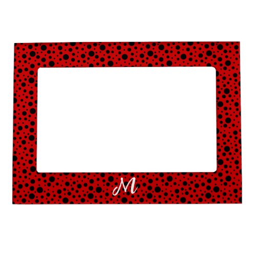 Red and black polka dots funny ladybug magnetic frame