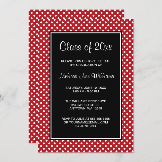 Red and Black Polka Dots Graduation Announcement (Front/Back)