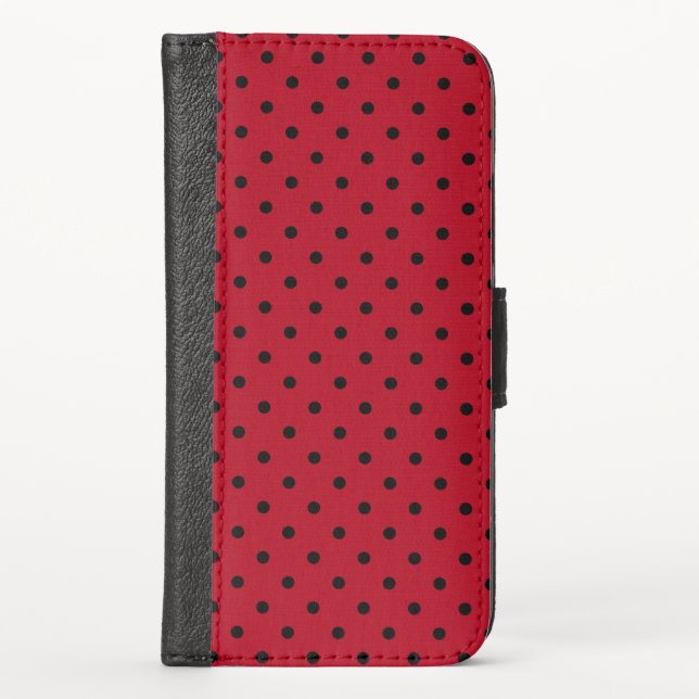Red and Black Polka Dots iPhone Wallet Case (Front)