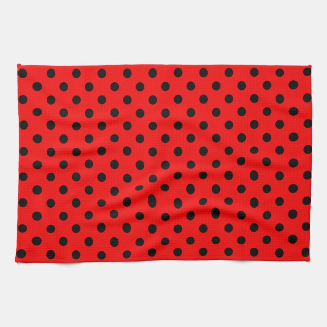 Red and Black Polka Dots Kitchen Towel (Horizontal)