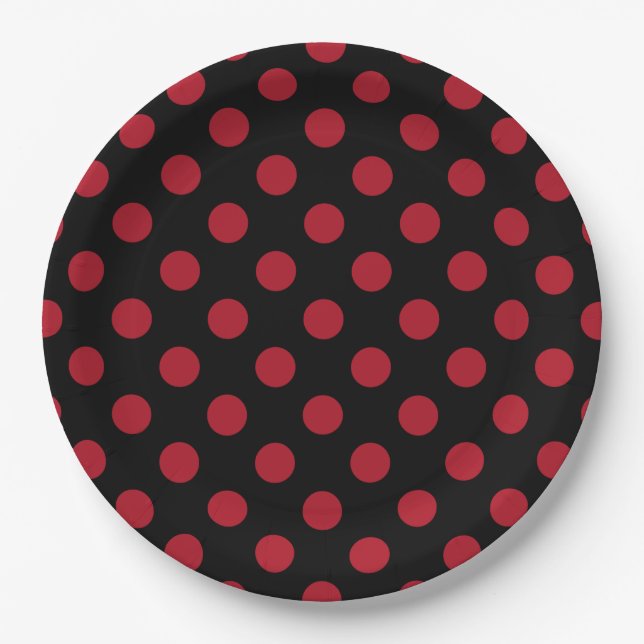 Red and black polka dots paper plates (Front)