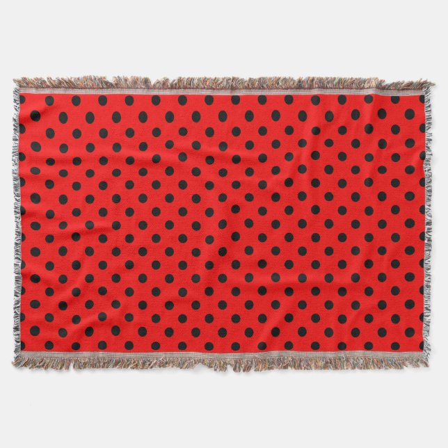 Red and Black Polka Dots Throw Blanket (Front)
