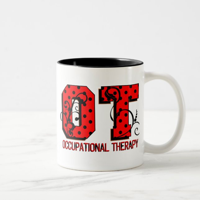 Red and Black Polka Dots Two-Tone Coffee Mug (Right)