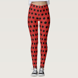 Red and black polkadot pattern leggings