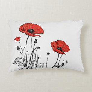 Red and black poppies accent pillow