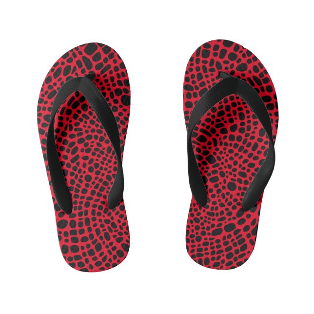 Red And Black Psychedelic Oragnic Skin Pattern Kid's Flip Flops (Footbed)