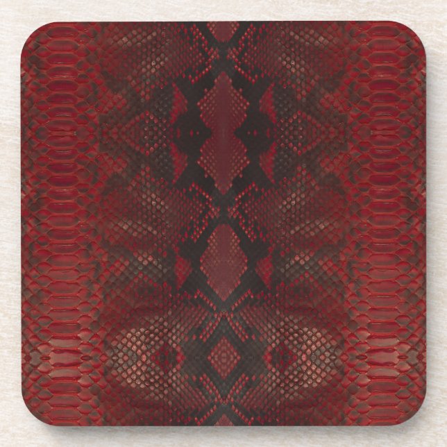 Red and Black Python Print Beverage Coaster (Front)