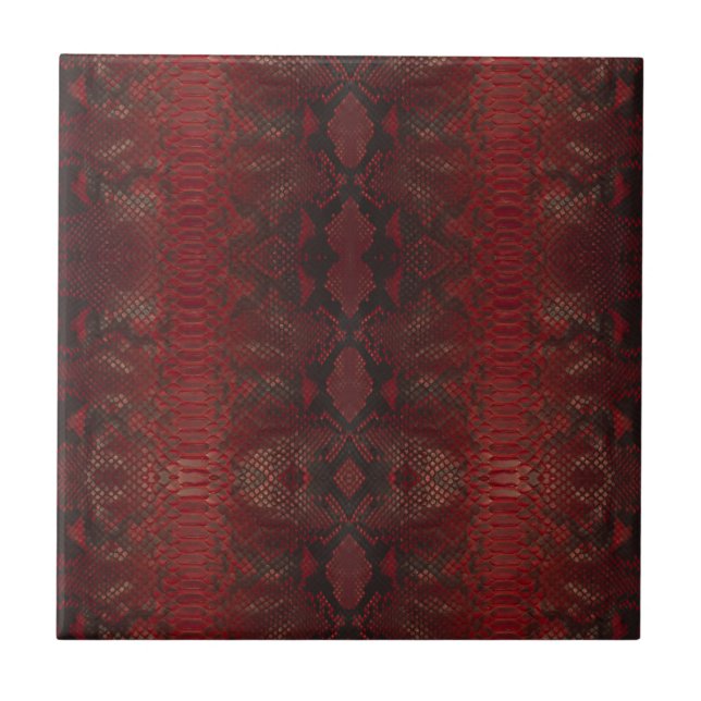 Red and Black Python Print Ceramic Tile (Front)