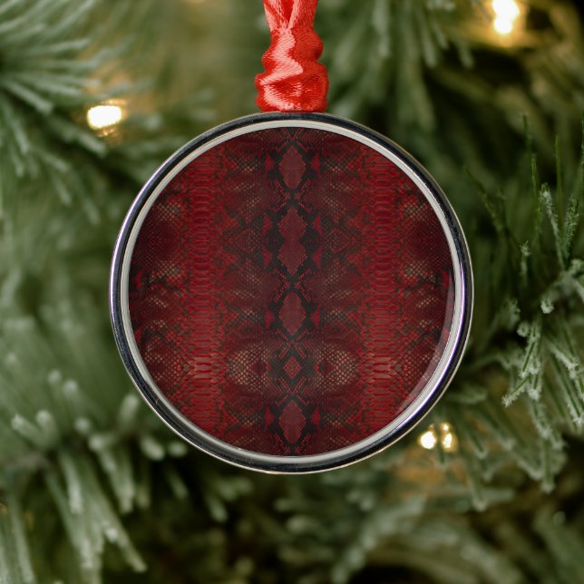 Red and Black Python Print Metal Ornament (Tree)
