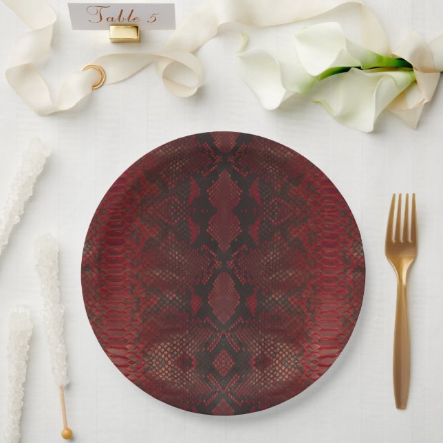 Red and Black Python Print Paper Plates (Wedding)