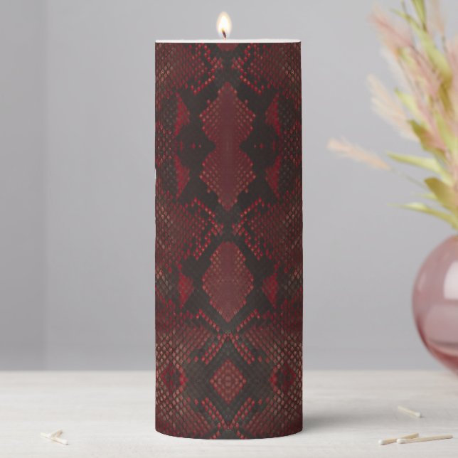 Red and Black Python Print Pillar Candle (In Situ)