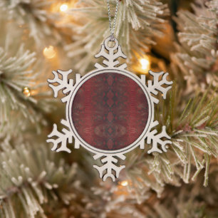 Red and Black Python Print Snowflake Pewter Christmas Ornament