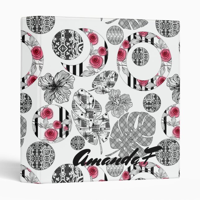 Red and Black, Quilting ,Patchwork, Rustic, Modern 3 Ring Binder (Front/Spine)