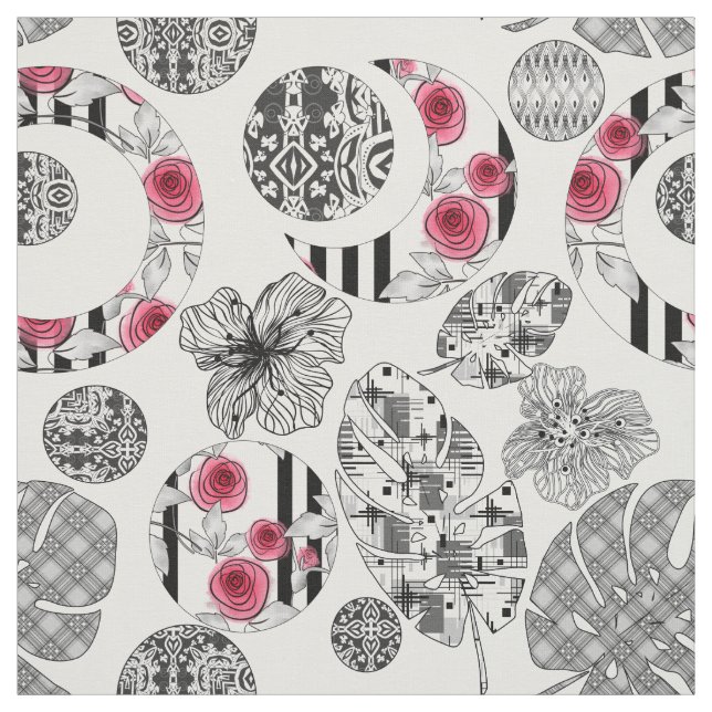 Red and Black, Quilting ,Patchwork, Rustic, Modern Fabric (Swatch)