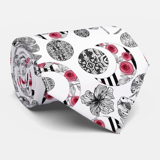 Red and Black, Quilting ,Patchwork, Rustic, Modern Neck Tie (Rolled)