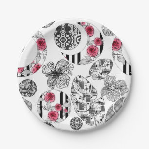 Red and Black, Quilting ,Patchwork, Rustic, Modern Paper Plates
