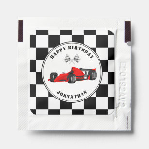 Red and Black Race Car Checkered Birthday  Hand Sanitizer Packet