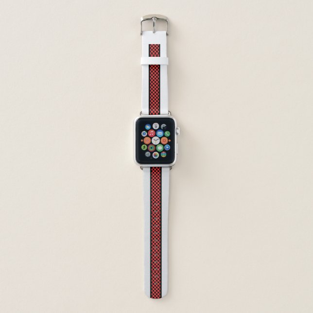 Red and Black Racing Checkers Pattern Apple Watch Band (Front)