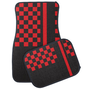 Red and Black Racing Stripe Monogram Car Mat