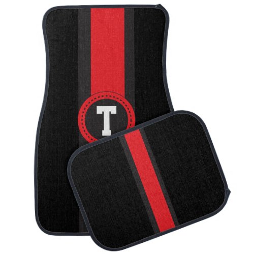 Red and Black Racing Stripe  Monogram Car Mat