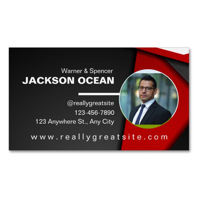Red and Black Real-estate  Business Card Magnet (Front)